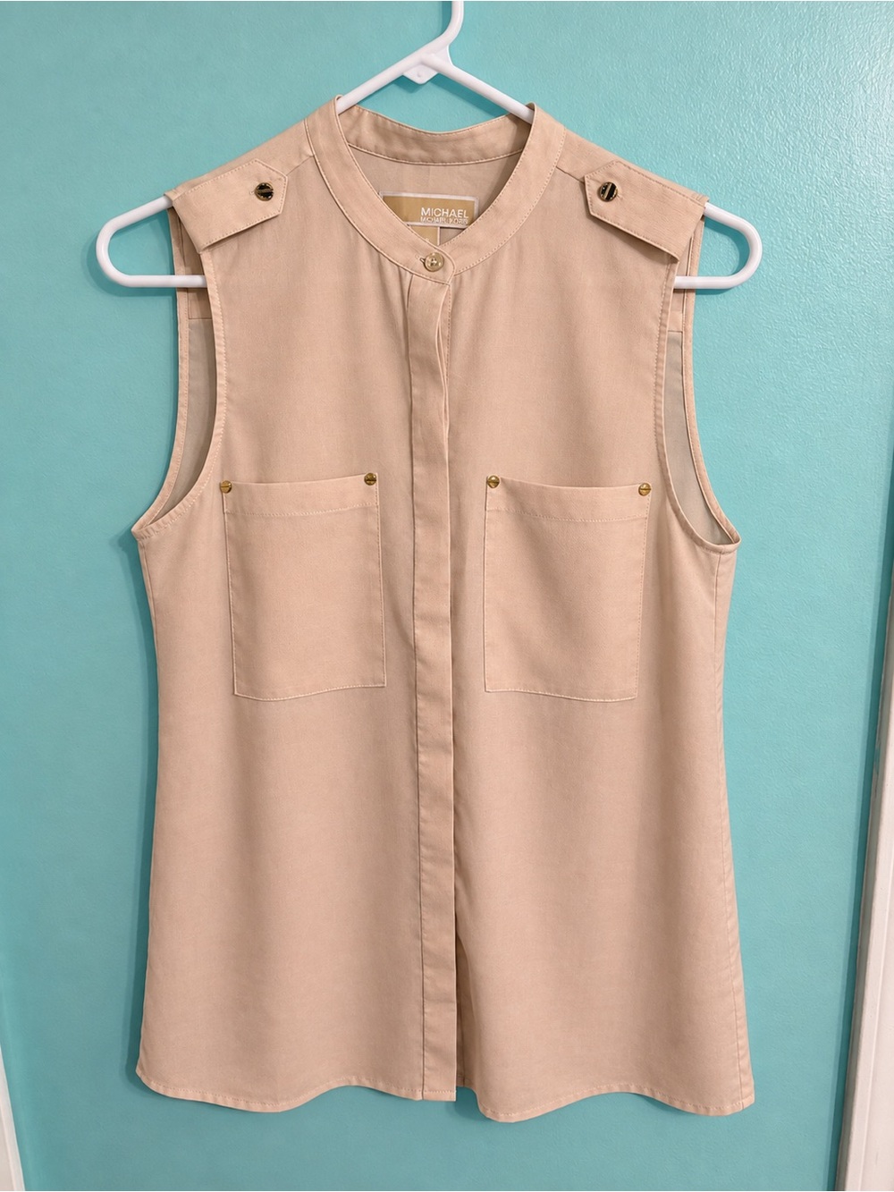 Michael Kors Beige Sleeveless button down